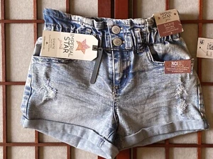 Imperial Star High Rise Distressed Denim Shorts w Elastic Waistband Girls Size 8 - Picture 1 of 5