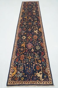3 x 11 ft Navy Blue Bidjar Afghan Hand knotted Oriental Transitional Runner Rug - Picture 1 of 13
