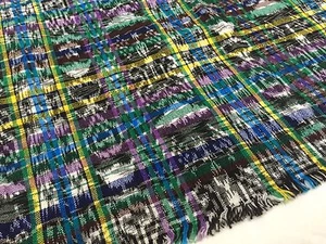 IMPRESIONANTE Envoltura Textil Tejida a Mano Azul Verde Negro IKAT 37x88" (RF341) - Imagen 1 de 5