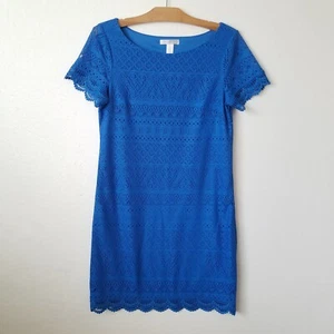 London Times Womens 10 Crochet Lace Sheath Dress Short Sleeve Coquette Blue - Picture 1 of 7