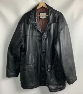Misty Harbor Jacket Black Leather Collared Buttons Pockets Insulated Lined Sz XL - Picture 1 of 12