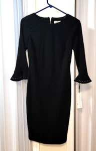 NWT Calvin Klein Black Dress Bell Sleeve Size 2 - Picture 1 of 5