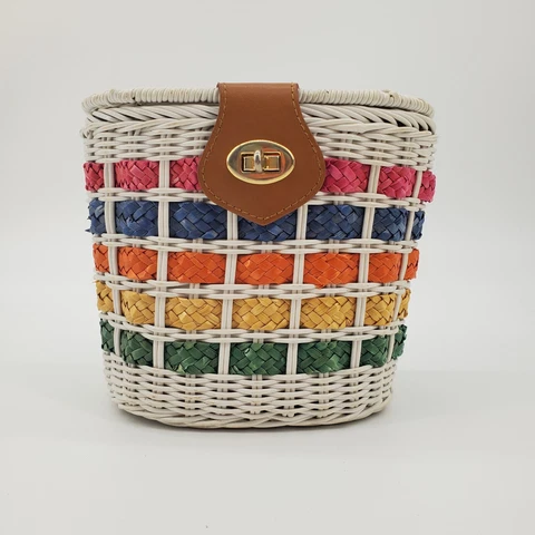 Bicycle Basket With Hinged Lid Turn Lock Closure Vintage Cover