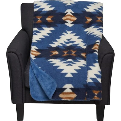 NWT Pendleton Blue/Ivory/Gold EAGLE RIVER SHERPA/FLEECE Throw Blanket 50" x 70" - Image 1 of 4