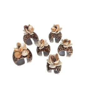 Vintage Spotted Tiger Cowrie Napkin Holder Rings Set of 6 Seashell Flowers Beach - Bild 1 von 10