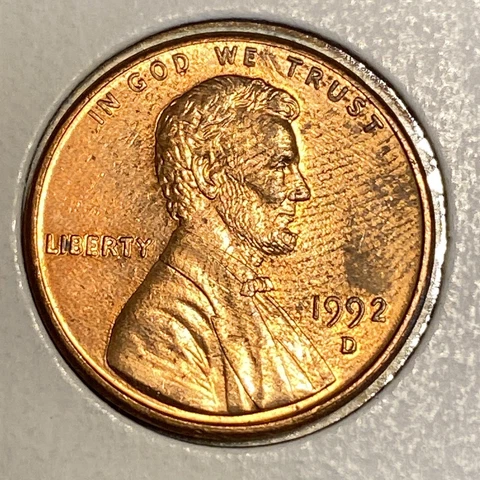 1992D Lincoln Penny  Possible Blister Line Or Roller Mark Or Die Scrape AS IS Cover