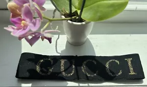Gucci Headband Logo Sweatband One Size Black Gold Letters - Picture 1 of 4