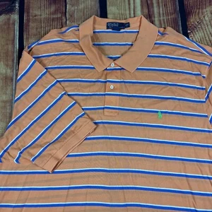 Polo Ralph Lauren Shirt Mens 4XLT Tall Orange Blue Striped Pony Logo Vintage 90s - Picture 1 of 9