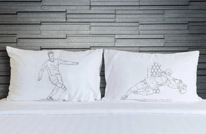 Soccer football Cotton Pillow Case Set Sports Bedding Room Decor kicker v goalie - Picture 1 of 2