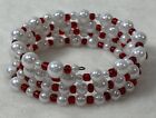 Vintage Red & White Pearl Beaded Steel Wire 4 Layer Wrap Bracelet VALENTINES