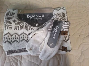 BearPaw Scarf & Mitten Set - IVORY and TAUPE! New! - Picture 1 of 12