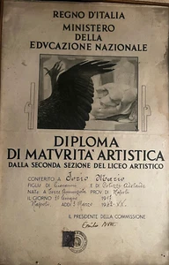 Regno- Diploma Maturita' Artistica-Torre Annunziata-1942- 26 cm X 40cm 4 pagine - Foto 1 di 1