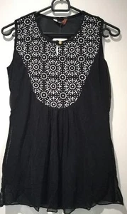 Ladies Women Top Neck Embroidery Sleeveless Top - Picture 1 of 12