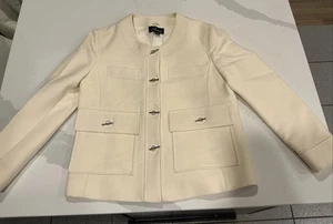 BELVEST Italy $1800 Womens 100% Ivory Wool Lined Blazer Jacket Top Size 44 - Picture 1 of 8