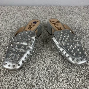 Slip donna Sam Edelman Agustus Mule taglia 10 argento borchiato metallizzato - Foto 1 di 10