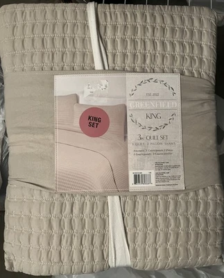 Greenfield  King Quilt  And Shams 3 Piece Set Beige, NWT. - Image 1 of 4