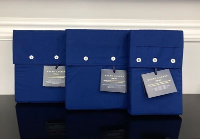 Ralph Lauren Percale Organic Cotton Fitted Flat Sheet Set Pillowcases Blue KING - Image 1 of 4