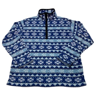 Cabin Creek Large Womens 1/4 Zip Pullover Fleece Jacket Snowflake Blue Winter - Image 1 of 4