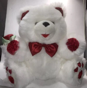 Vintage White Plush 14" Valentine Bear With Heart Paw  Pads By MTY International - Picture 1 of 12