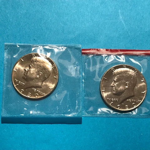 1980 P&D Kennedy Half Dollars Unc   Free Ship Cover