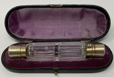 French Antique Dual Scent Bottle Silver Gilt Tops Original Fitted Case 19th Cent