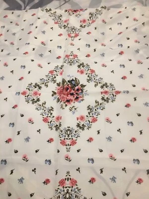 Rayon/Poly  Beautiful Flowers With Pink Blue Green On White Background 3 Yards+ - Image 1 of 4