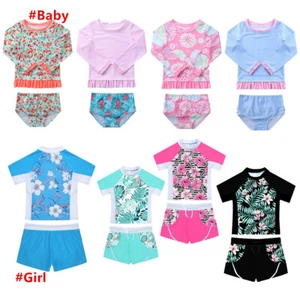 Baby Girls Swimsuit Long Sleeves Rashguard Sets Swimwear Bikini Bathing Suits - Picture 1 of 59