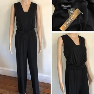 New womens TAHARI Jumpsuit Sz M NWT Black Sleeveless Wide Leg Romper - Picture 1 of 17