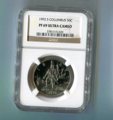 1992-S 50C Columbus Quincentenary NGC PF69 Ultra Cameo Coin Graded in Slab - Image 1 of 2