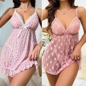 Women's Sexy Lace Babydoll See-Thru Chemise Nightgown Sleepwear Nightwear Dress - Picture 1 of 124