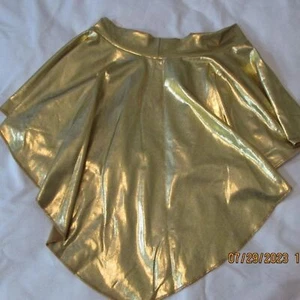GOLD METALLIC SKATERS SKIRT SMALL EXTRA SMALL HI LOW ICE-SKATING ROLLER SKATING - Picture 1 of 6