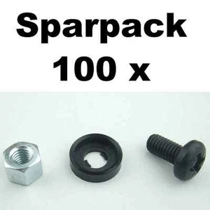 100 x Rackschraube M6 x 12 Gewindeschraube + Unterlegscheibe mit Rand + Mutter - Bild 1 von 4