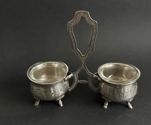 Ancien salerons double de table épi de blé argent massif sterling silver XIXème - Imagen 1 de 22