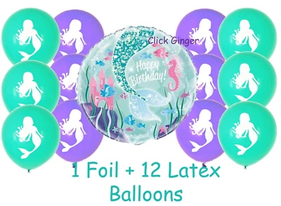 Mermaid Foil Balloon + 12 Latex Balloons Helium Quality Under the Sea Creatures - image 1 of 4