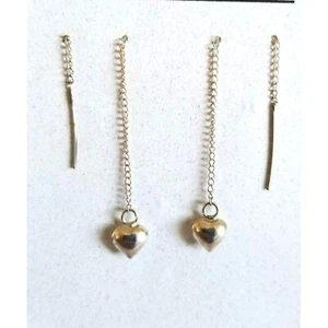 Sterling Silver Custom Puffed Heart Slider Earrings Threaders Custom Made LH2592 - Picture 1 of 3