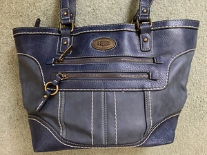 BOC Shoulder Handbag Blue Faux Leather W/ Sticking & Brass Details Born Concept - Picture 1 of 7