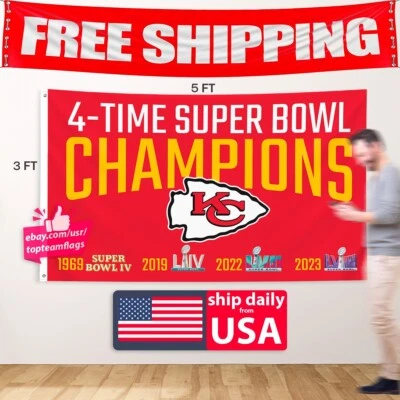 Kansas City Chiefs 3x5 Flag 4 Time Super Bo Flag New Banner KC FREE Shipping NEW - Image 1 of 4