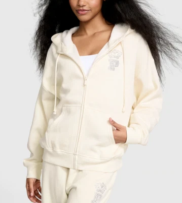 XS VICTORIA SECRET PINK Limited Edition Ivy Fleece Campus Bling Full Zip Hoodie - Image 1 of 2