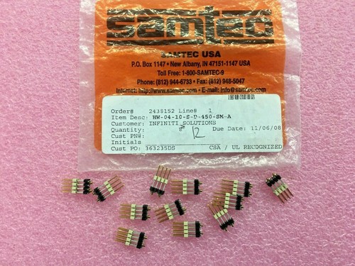 (12 PIECE LOT) HW-04-10-S-D-450-SM-A, SAMTEC CONN HDR 8POS 0.1 STACK ...