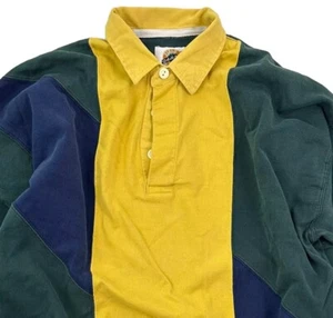 VTG Field Gear Mens Colorblock Rugby Shirt Large Green Yellow Heavyweight Cotton - Picture 1 of 8