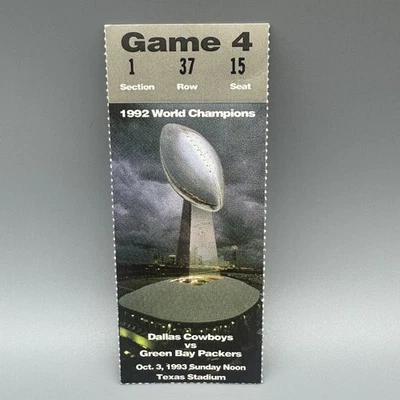 1993 BRETT FAVRE NFL START #17 GREEN BAY PACKERS @ DALLAS COWBOYS TICKET STUB - Image 1 of 2