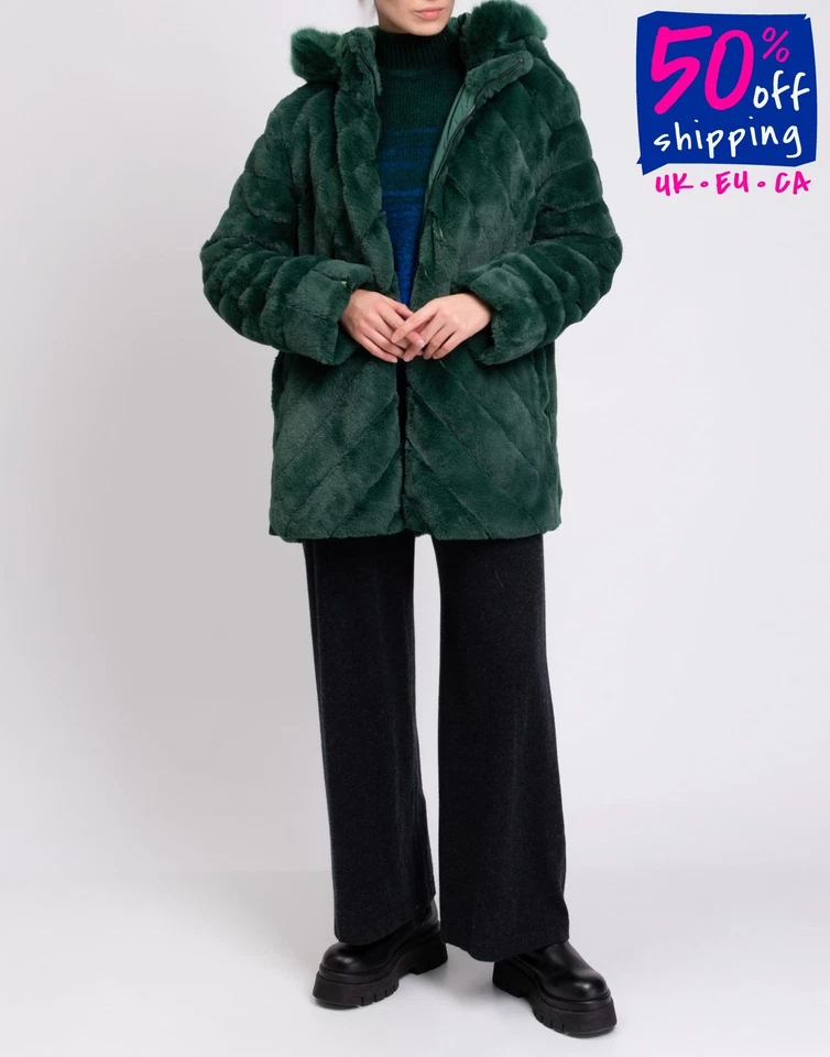 RRP €310 TOY G Faux Fur Coat Plus Size 49 XL Padded Full Zip Removable Hood - Image 1 of 4