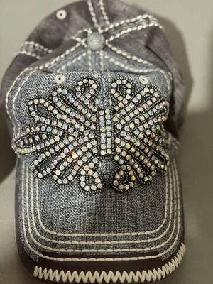 Wome Iridescent Beaded Black Charcoal Contrast Baseball Cap by Olive & Pique - Image 1 of 4