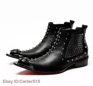Herren Mode Nieten Nachtclub Britisch Metall Spitz zulaufend Schuhe Ritter Stiefeletten - Bild 1 von 9