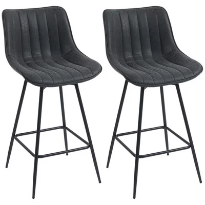 HOMCOM Swivel Bar Stools Set of 2, PU Leather Upholstered Bar Chairs, Black - Image 1 of 4