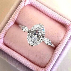 3 Ct Oval Cut Lab Created Diamond Wedding Party Ring 14K White Gold Filled - Picture 1 of 5