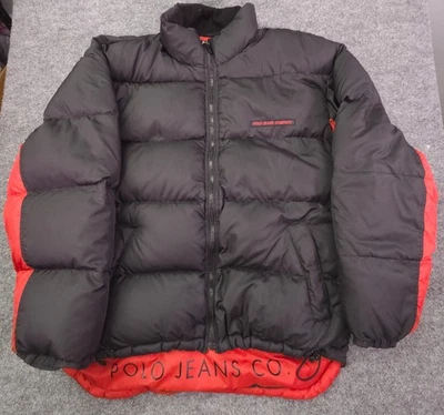 Polo Ralph Lauren Jeans Co. винтажный Y2K вниз пуховик куртка мужская L черный и красный - Изображение 1 из 4