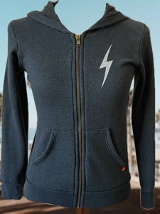 Bolt Print Zip Hoodie Aviator Nation Charcoal/White— Size 8 Kids - Picture 1 of 8