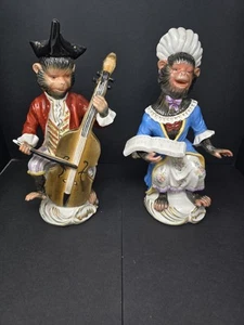 Dresden Germany Porcelain Monkey Band Figurines Pair In Flawless Condition !!! - Picture 1 of 24