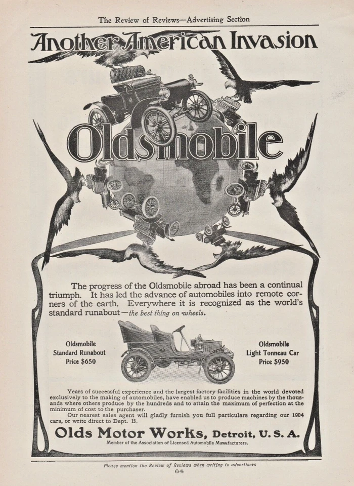 1904 Oldsmobile Olds Motor Works Detroit USA Pre WWI Historic Full-page Print Ad - Image 1 of 4